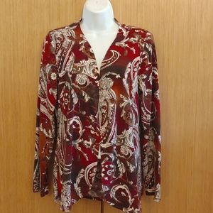 EASYWEAR by Chico's SZ 1 LS Brown Floral Cardigan